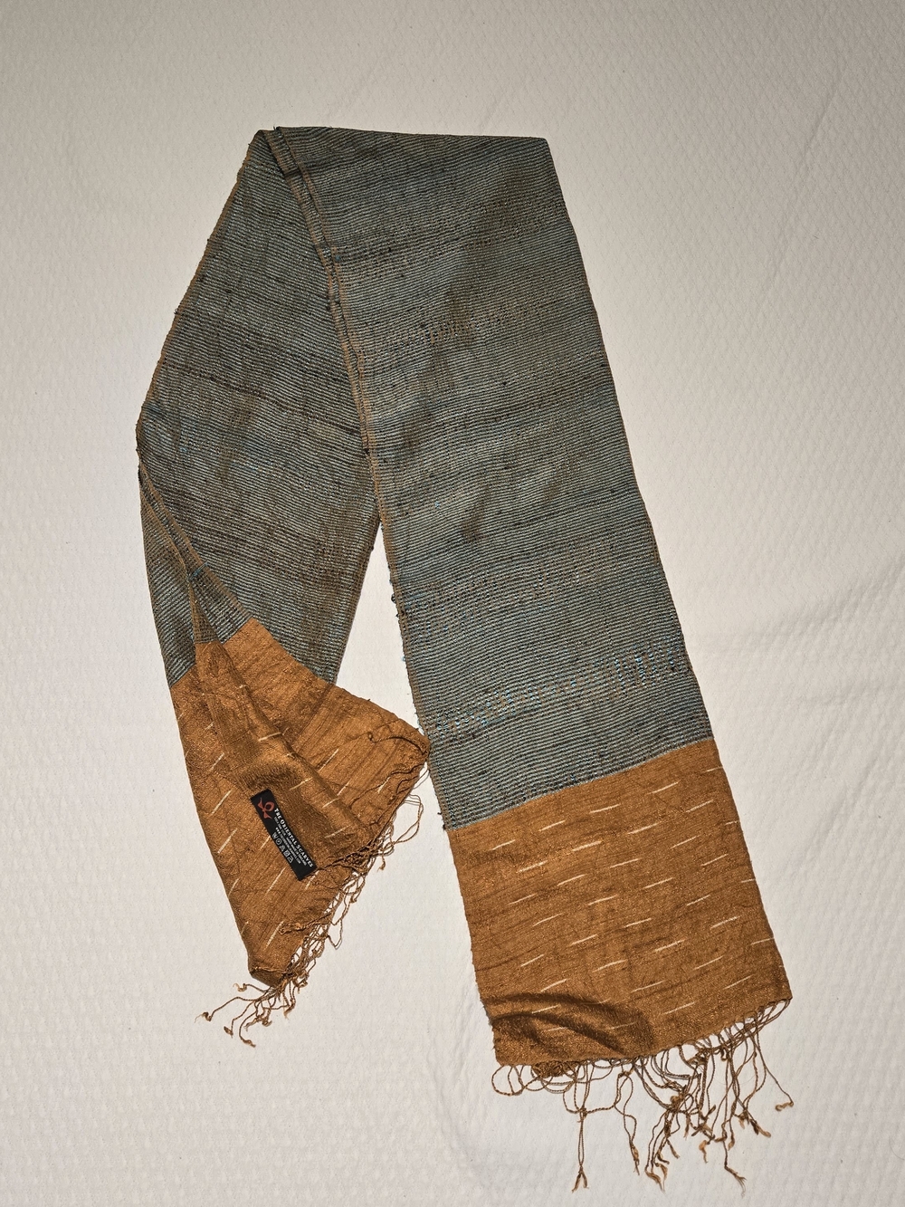 Preloved Silk Handwoven Blue and Brown Scarf